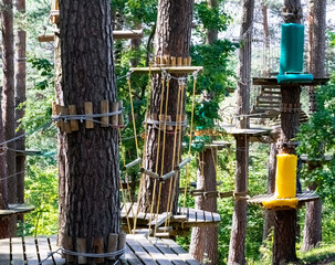 Part of an obstacle course in the forest. Extreme sport.