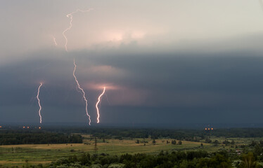 strong storm with amazing and dangerous lightning at night