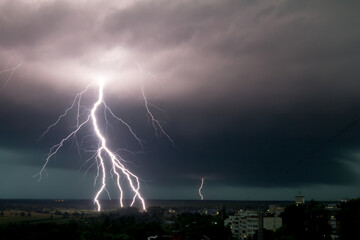 strong storm with amazing and dangerous lightning at night