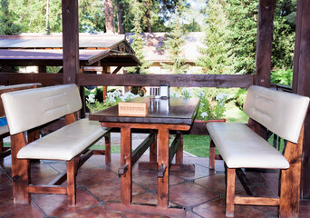 Reserved table in the open porch