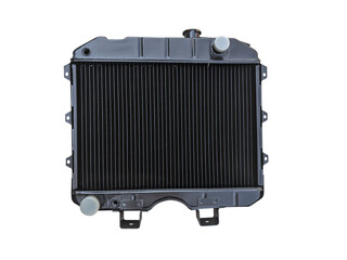 Fototapeta premium New copper radiator car cooling system on an isolated white background. Spare parts.