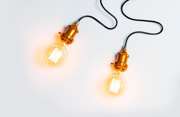 Creative idea concept, designer lamp, modern interior item. Vintage fashionable edison lamp on...