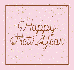 happy new year with confetti in frame design, Welcome celebrate greeting card happy decorative and celebration theme Vector illustration