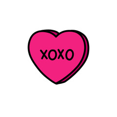 xoxo heart doodle icon, vector color illustration