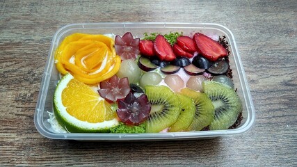 Fruit salad with various topping