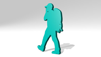 man stand with shadow. 3D illustration of metallic sculpture over a white background with mild texture