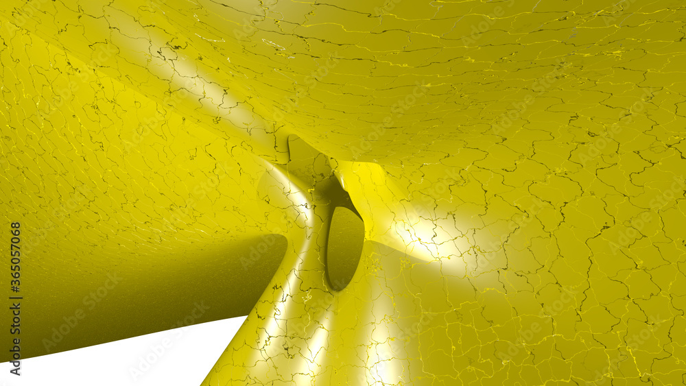 Poster 3d illustration of a geometrical shape of gold color on a white abstract background as a curved and 