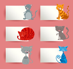 cats and kittens cartoon cards design set