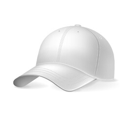Baseball cap on white background, isolated. Sports headwear mockup for design, realistic vector illustration collection.