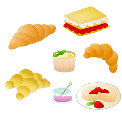 French desserts, set of vector illustration