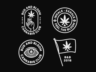 Sativa badge set vector illustration white on black background