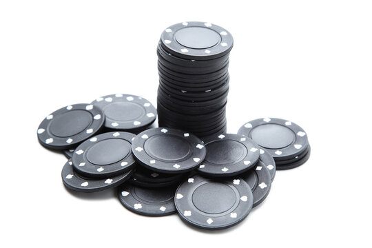 Stack of poker chips isolated on white background