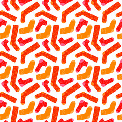 Seamless red and orange socks vector pattern on white background. Hand drawn stocking in a shades of orange. Perfect for wallpaper or fabric.