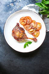 duck leg confit meat portion of prepared food Menu concept serving size. food background top view copy space organic 