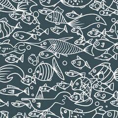 Aquarium fish outline seamless pattern. Texture for fabric, wrapping, textile, wallpaper, apparel. 