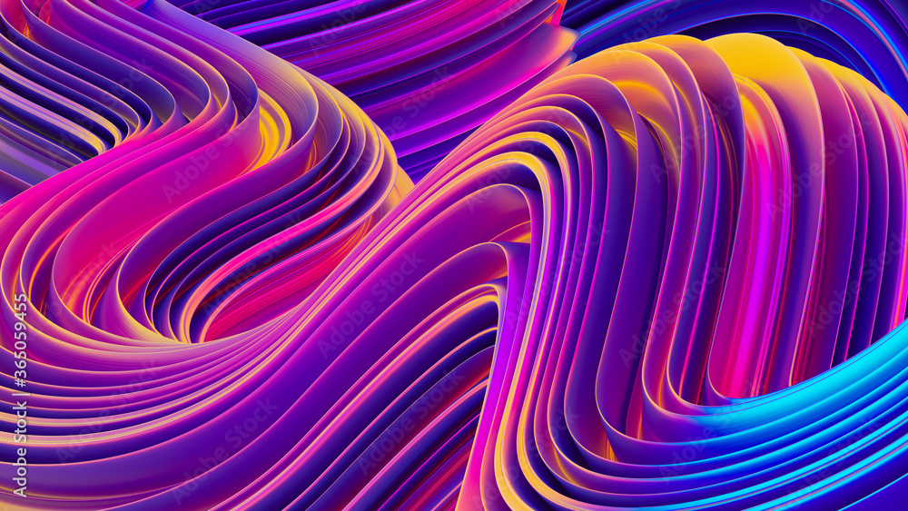 Poster 3d abstract geometric twisted ultraviolet shapes, liquid bright background, abstract flow shapes, mu
