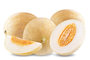 Ripe sweet melon fruit on a white isolated background