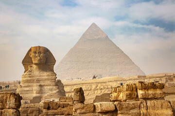 Ancient sphinx and pyramids, symbol of Egypt