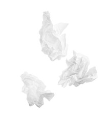 Obraz premium Used crumpled paper tissues isolated on white, top view