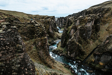 Fjaðrárgljúfur canyon by night - Iceland - sinuous water path