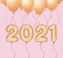 2021 gold balloons of happy new year design, Welcome celebrate greeting card happy decorative and celebration theme Vector illustration