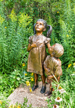 A child-size sculpture by artist James Haire entitled, is located at the entrance to Village Green Park of Northbrook, Illinois, USA