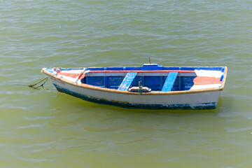 Naklejka premium Traditional fishing boats on the Atlantic coast of Spain. Huelva, Andalusia.