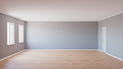 Empty Interior with Parquet Floor and White Door