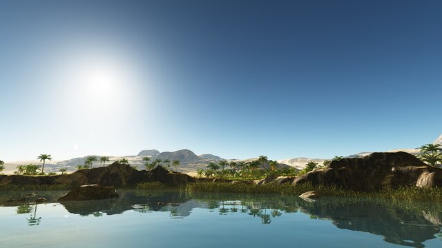 Beautiful natural background -African oasis 3d rendering