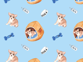 Cute chihuahua puppy in the house. Watercolor drawing for room decoration, polygraphy and much more