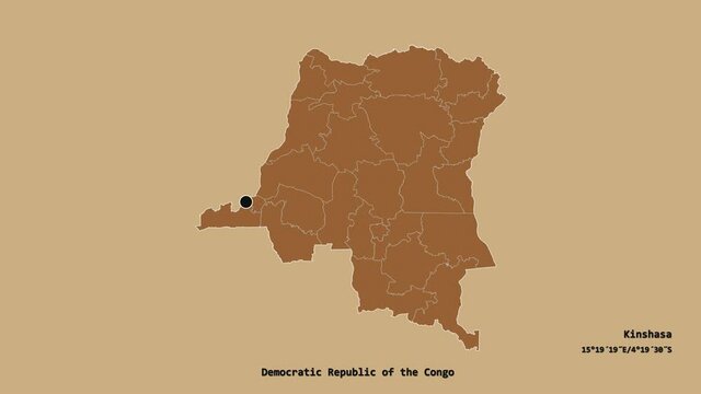Nord Ubangi, Region Of Congo Kinshasa Informative localized and zoomed. Solid colors.