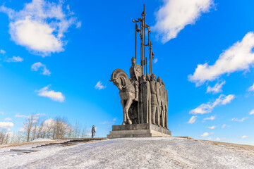 Monument to Alexander Nevsky and his retinue on Sokolikha mountain. In memory of the Battle of the...