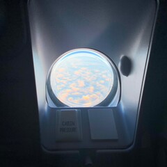 Airplane window over Greenland