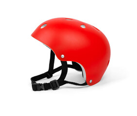 Red bicycle helmet on white background