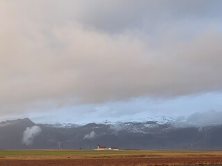 Small town and big mountains iceland