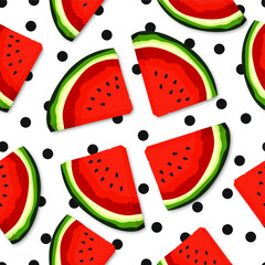 A watermelon and polka dots seamless pattern.