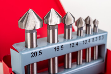 Countersinks for performing phases in various materials. Tools used in industry.