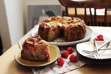 Vegan raspberry rhubarb cake 