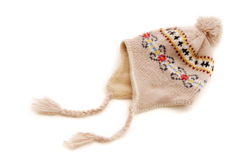handmade knitted hat isolated on white