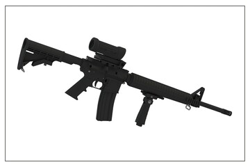 3D design of an AR15 rifle.