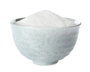 Baking soda in ceramic bowl isolated on white