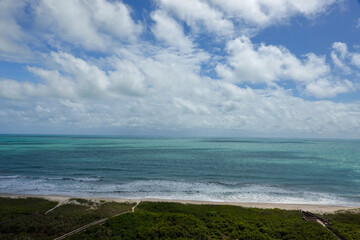 An aerial view of the turquoise blue water of the Atlantic Ocean
