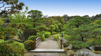 Fototapeta na wymiar Ohori Park Japanese Garden in Fukuoka city, Japan