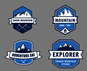 Set of ski patrol mountain adventure and expedition logo badges