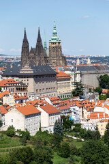 Obraz premium Prague City with gothic Castle and the green Nature from the Hill Petrin, Czech Republic