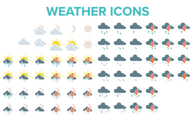 Set of isolated weather icons on transparent background. 