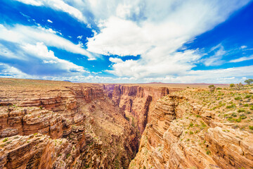 Panoramic image of the colorful Sunset on the Grand Canyon in Grand Canyon National Park from the...