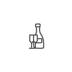 champagne bottle icon. Glasses of champagne isolated line icon for web and mobile