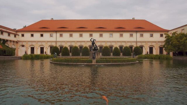 Beautiful View Of The Ornate Garden Of Wallenstein Palace In Prague, Czech Republic - wide shot