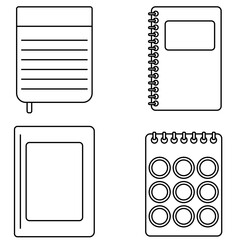 Vector graphics, black icons, notebooks in different versions. Flat design. EPS 10.